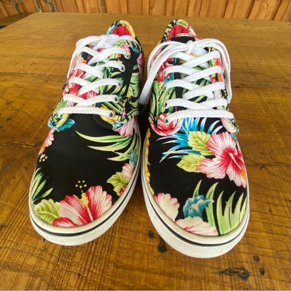 Vans Hawaiian Hibiscus Floral Print Skateboard Sneakers Women’s 8.5 Lace Up - Picture 1 of 11